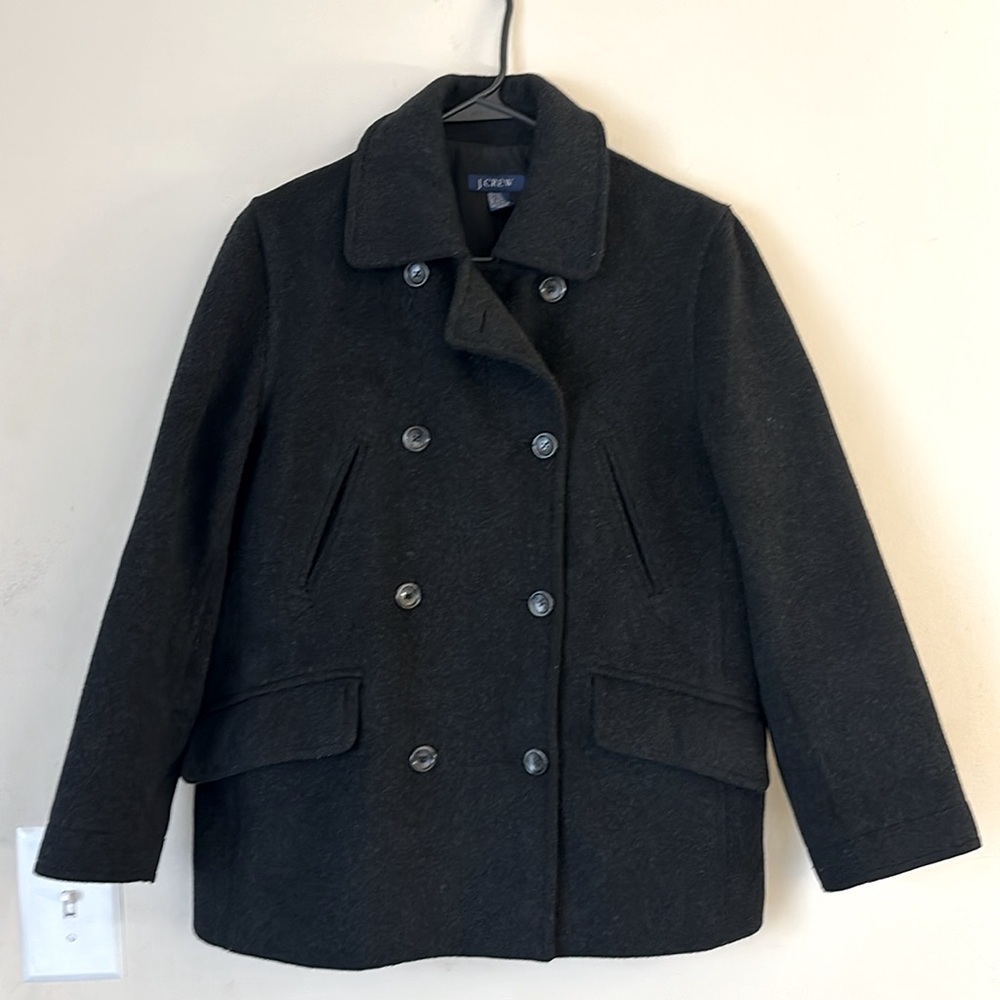 J.Crew Doble Breasted Wool Classic Charcoal Gray Coat Size Petite XS